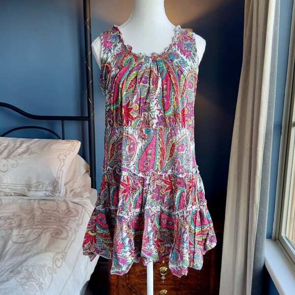 Multicolour Paisley Summer Mini Dress 100% Cotton - Picture 2 of 9